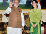 Narendra Modi poses with Aung San Suu Kyi