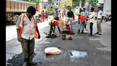 GHMC's pothole patchwork rips off, leaving tar on feet