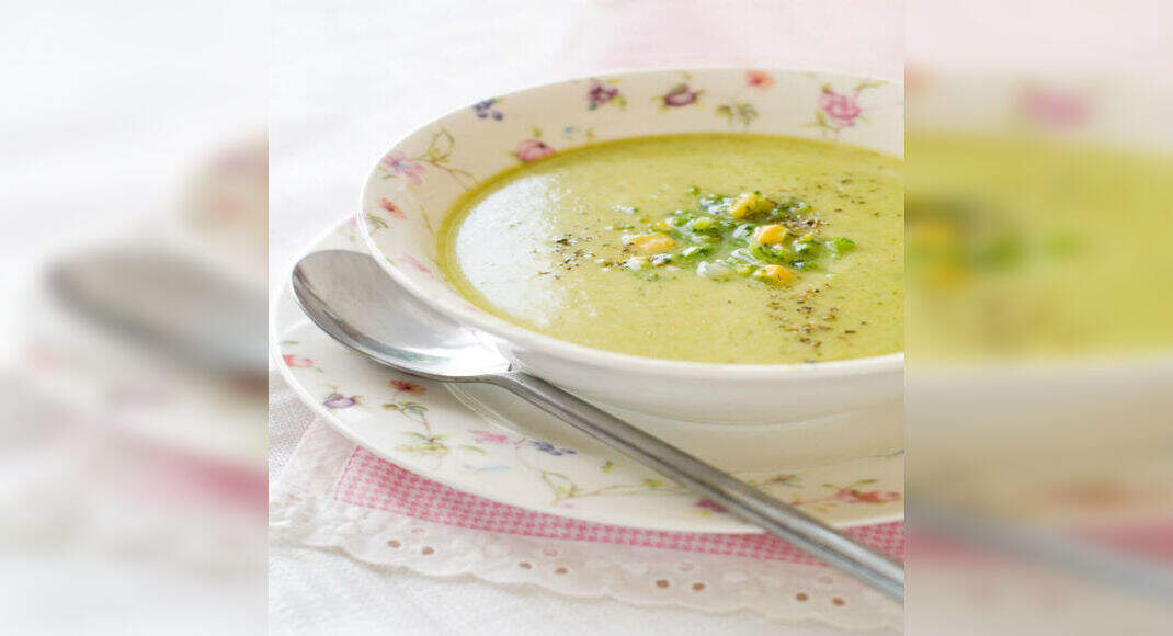 Minty Green Pea and Corn Soup Recipe: How to Make Minty Green Pea and Corn Soup Recipe | Homemade Mi