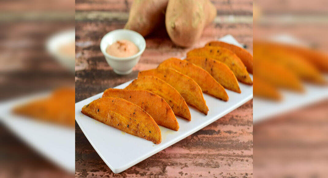 Spiced Sweet Potato Wedges Recipe: How to Make Spiced Sweet Potato Wedges Recipe | Homemade Spiced S