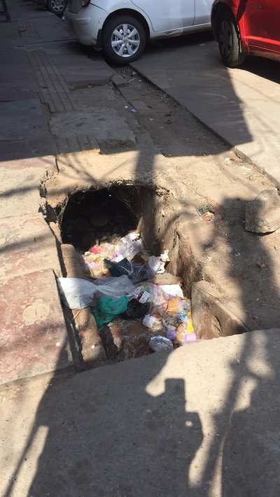 Open sewer line full of garbage and mosquitoes