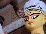 A traditional idol of Goddess Durga being prepared