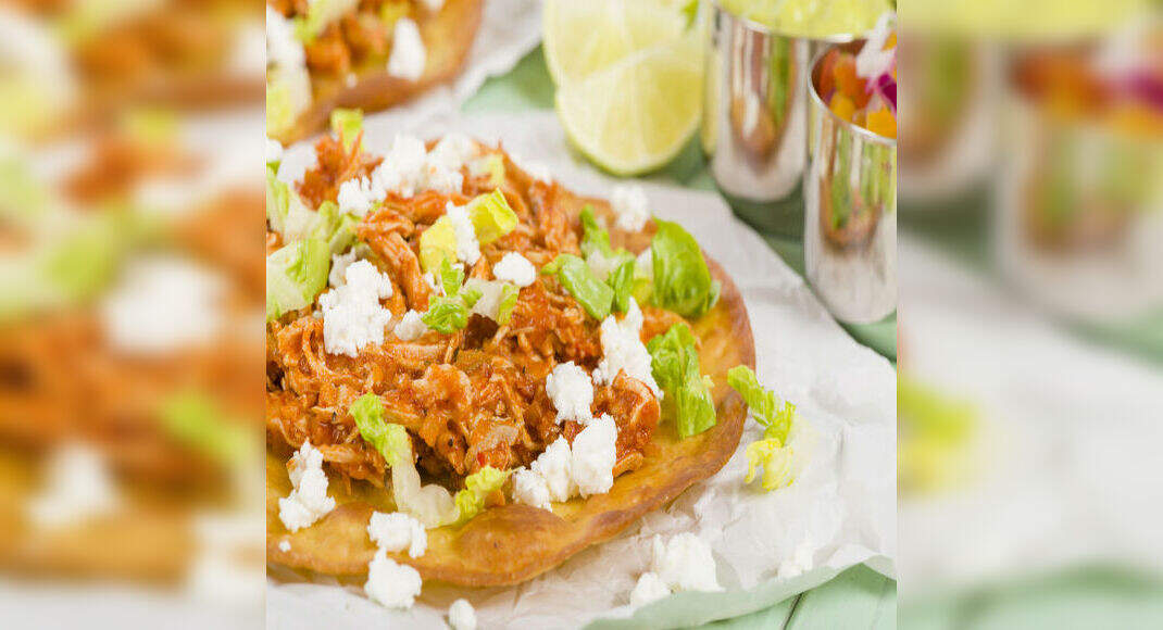 Baked Chicken Tostidas Recipe: How to Make Baked Chicken Tostidas Recipe | Homemade Baked Chicken To