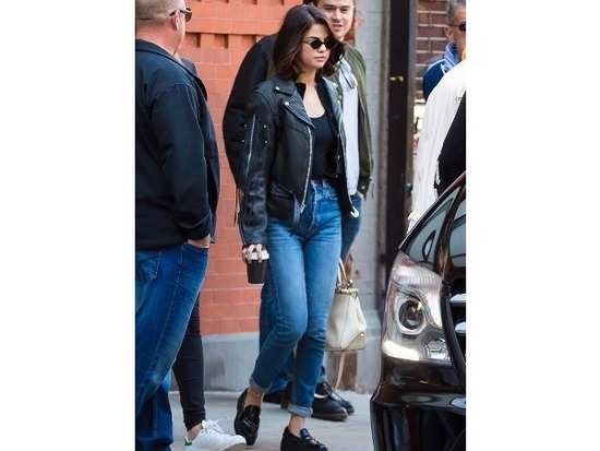 Selena Gomez looks all kinds of biker-chic in this trendy outfit