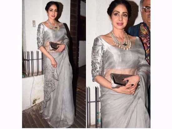 With a dash of elegance, Sridevi works the monotone trend with her latest ethnic look