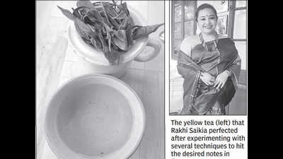 Woman planter teas off with a yellow brew
