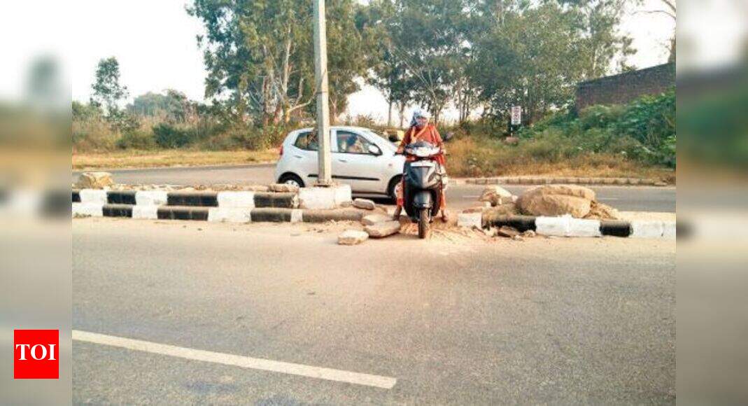 Mohali Cracked Mohali medians open path to accidents Chandigarh News