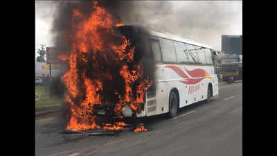 Two charred to death after luxury bus catches fire