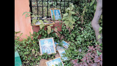 Gardens littered by broken holy pictures
