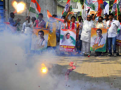 Delighted Congress workers celebrate Rahul's elevation