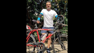 A fitness buff, this innovative engineer pedals with legs, hands