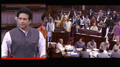 Congress MPs disrupt Sachin Tendulkar's speech in Rajya Sabha