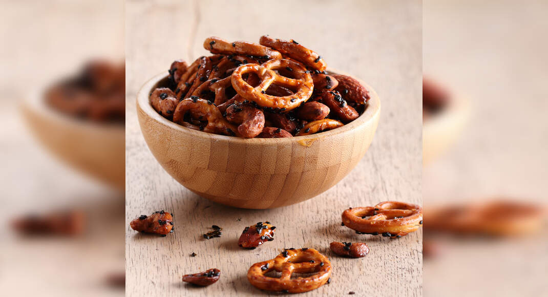 Sweet and Spicy Nuts Pretzel Recipe: How to Make Sweet and Spicy Nuts Pretzel Recipe | Homemade Swee