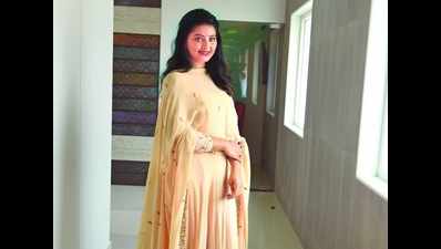 Sneha dolled in a beige-coloured anarkali at the launch ABC beauty clinic in Chennai