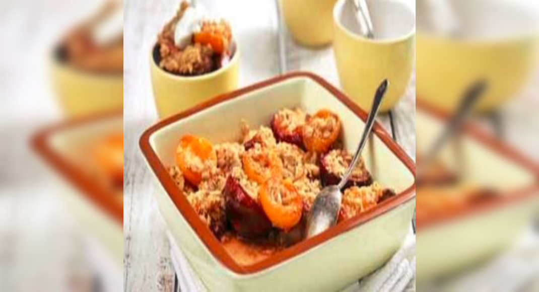 Roasted Stone Fruits with Cookie Crumble Recipe: How to Make Roasted Stone Fruits with Cookie Crumbl