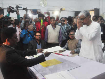 Tripura chief minister Manik Sarkar files nomination paper from Dhanpur