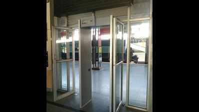 Door frame metal detectors not working at Mysuru City railway station