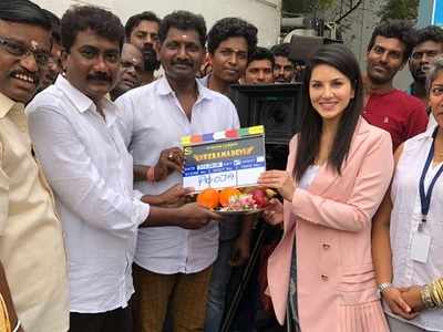 Pic: Sunny Leone kicks off shooting for her Telugu film ‘Veeramadevi’ in Chennai