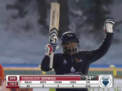 Virender Sehwag: St Moritz Ice Cricket 2018: Virender Sehwag roars