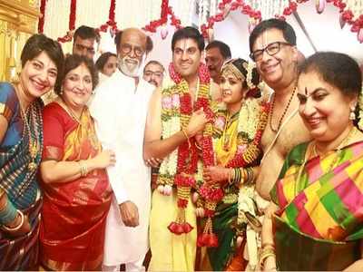 Pic: Rajinikanth and wife Latha clicked at YG Mahendra’s son’s wedding
