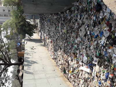 Plastic bags in Marol Church Road Nalla