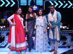 Sunidhi Chauhan with the judges Shilpa Shetty, Geeta Kapoor and Anurag Basu