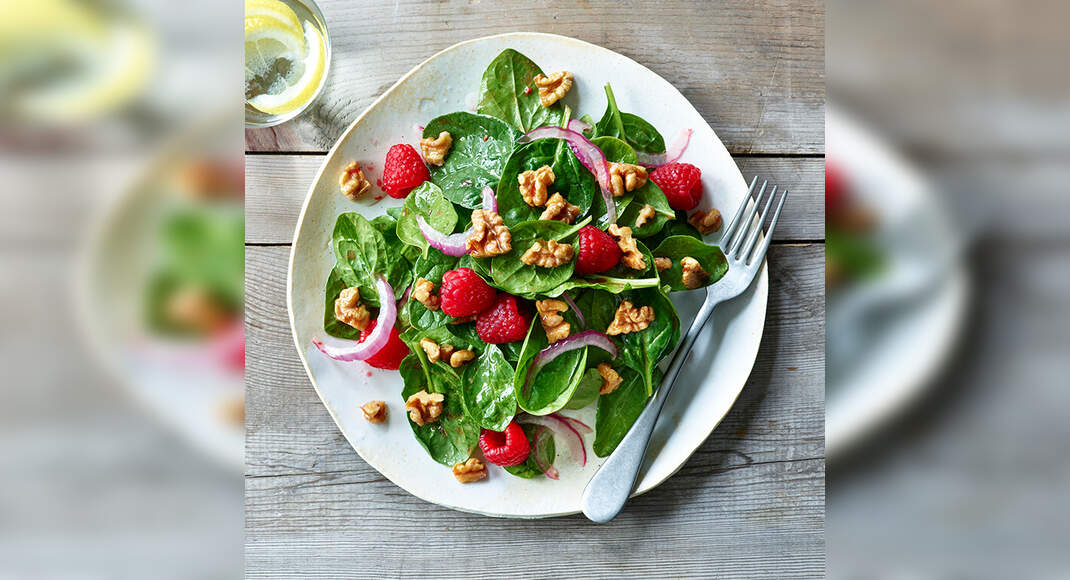 Walnut Raspberry Salad Recipe: How to Make Walnut Raspberry Salad Recipe | Homemade Walnut Raspberry