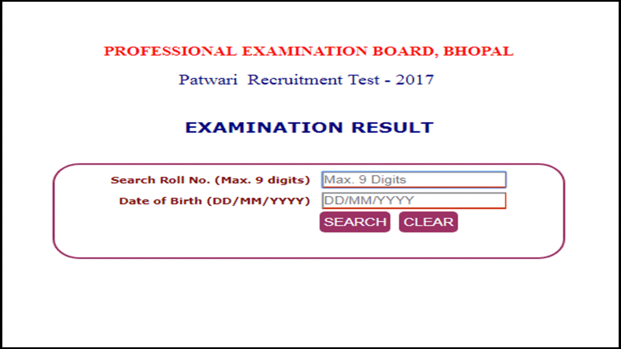 MP PEB Vyapam Patwari Results 2017 MP PEB Vyapam Patwari results