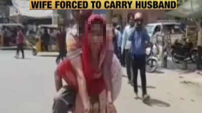 Mathura: Woman forced to carry differently-abled husband on her back to get certificate