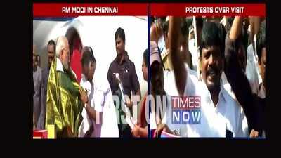 Amid protests, PM Narendra Modi arrives in Chennai