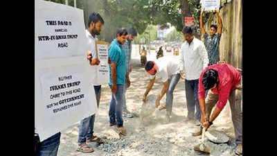 Hyderabad residents repair pothole-filled stretch, name it KTR-Ivanka Trump Road!