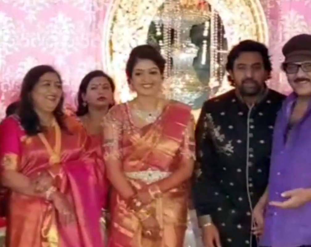 
V Ravichandran at the reception of Chiru Sarja and Meghana Raj
