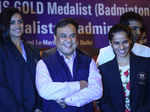 (L-R) PV Sindhu, Hemanta Biswa Sarma (President, BAI), and Saina Nehwal