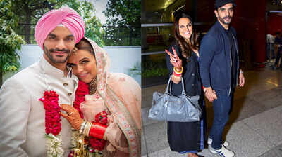 Newlyweds Neha Dhupia, Angad Bedi off for honeymoon