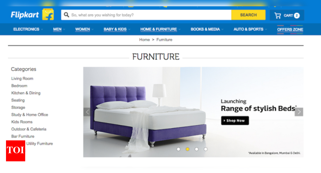 Flipkart eyes Rs 750 crore GMV in furniture esales by 2018end Times