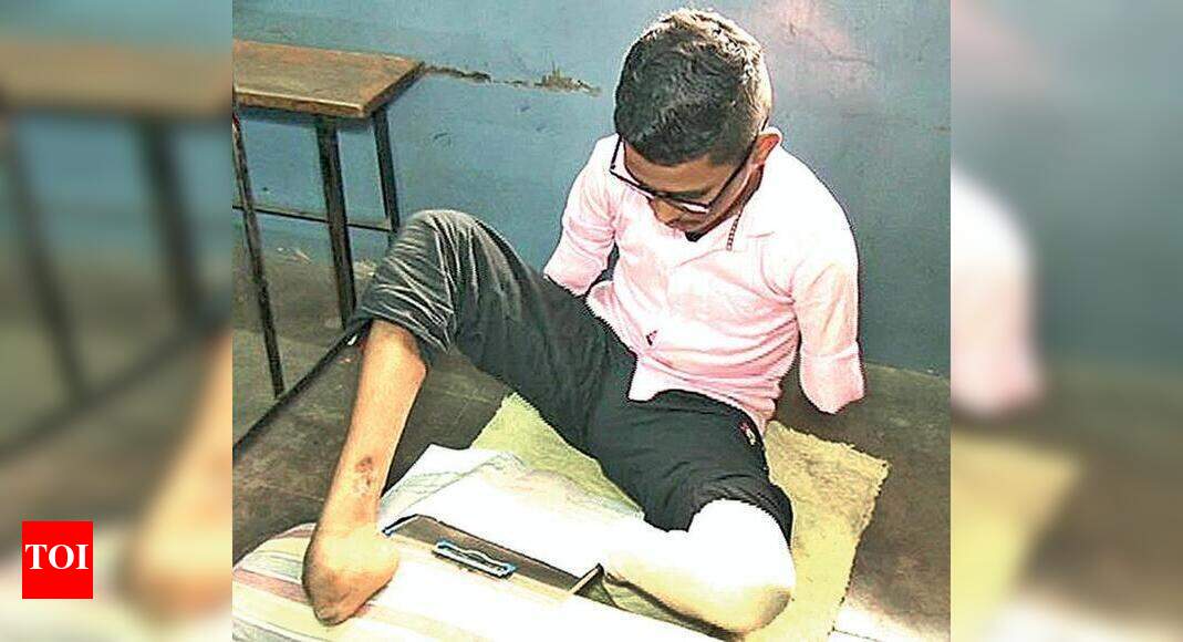 Boy with amputated legs, hands clears exam with flying colours
