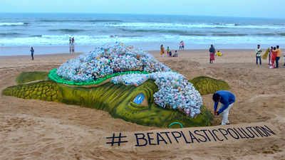 World Environment Day: Sand artist Sudarsan Pattnaik creates world's biggest sand turtle with plastic bottles
