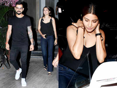 Anushka Sharma and Virat Kohli twin in black and white outfits