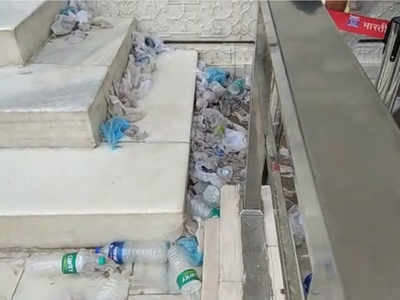 Watch: Plastic bottles, shoe covers littered at Taj Mahal’s main mausoleum
