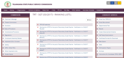 TSPSC TRT SGT merit list released on tspsc.gov.in