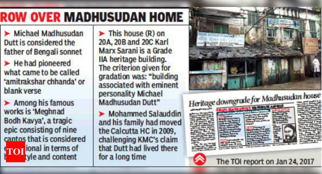 Michael Madhusudan Dutt Poet House Heritage Downgrade Plan On Hold Kolkata News Times Of India