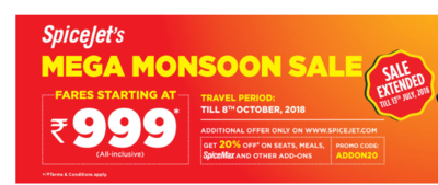 SpiceJet extends Mega Monsoon sale till July 13; tickets starting at Rs 999