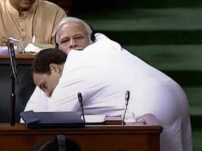 Motion of no confidence: Rahul Gandhi walks to PM Narendra Modi in Lok Sabha, hugs him