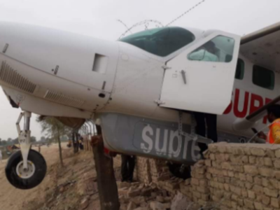 Cessna with nine on board overshoots runway at Sri Ganganagar airport and hits boundary wall; all safe