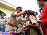 Women tie rakhis to jawans, police personnel