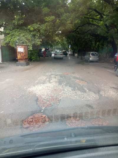 Terrible condition of roads in Kalkaji