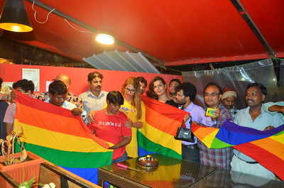 Celebrating #Azaadi: Over 30 people from the Goa Rainbow Trust celebrated the iconic ruling at Miramar