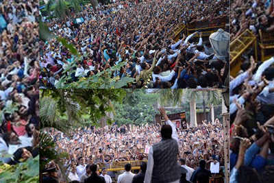 Photo: Amitabh Bachchan overwhelmed with the sea of fans at his bungalow