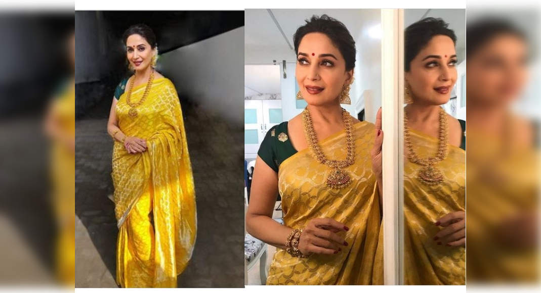 Madhuri Dixit Flaunts Charming look in Beautiful Baby Pink Saree with Nora  Fatehi - YouTube