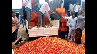 Farmers throw tomatoes on Pune-Nashik highway